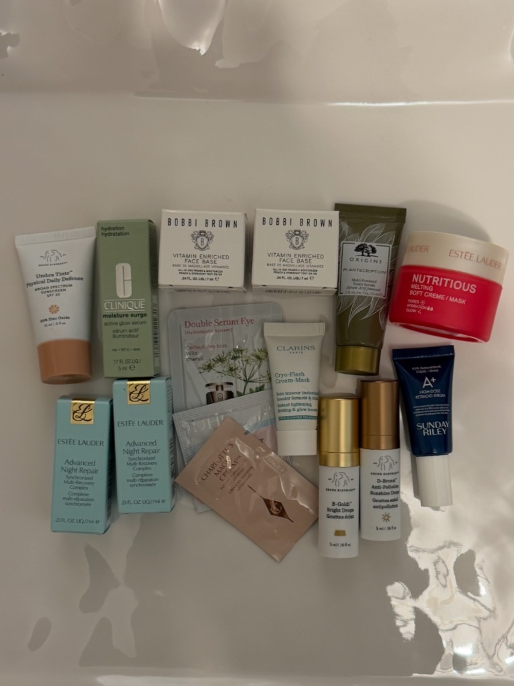 New Lot of 15 Skincare Travel Set Box Estée Lauder Bobbi Brown Origins Clarins